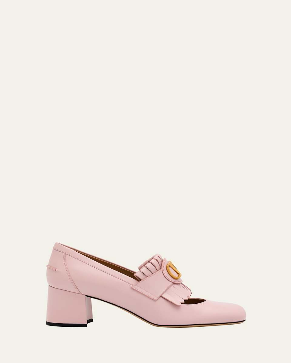 Calfskin Fringe VLogo Loafer Pumps